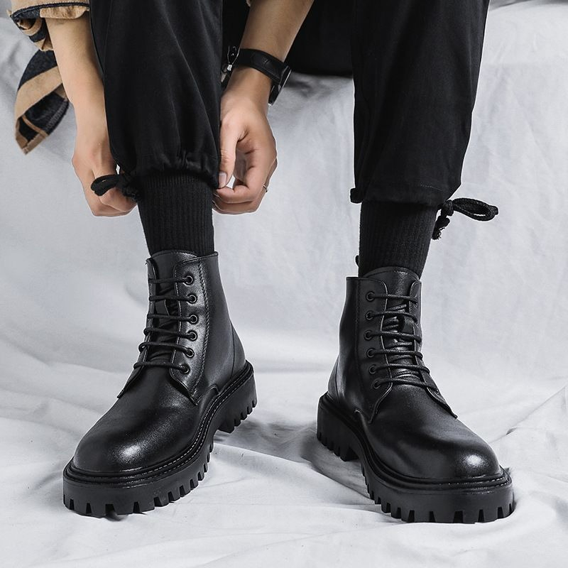 Men'S Shoes To Increase Height - Men High Top Leather Boots Fashion