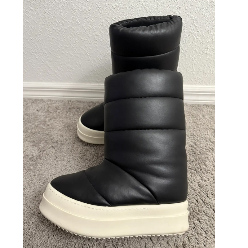 Men Shoes Winter - Black Slip-On Platform Puffy Snow Boots
