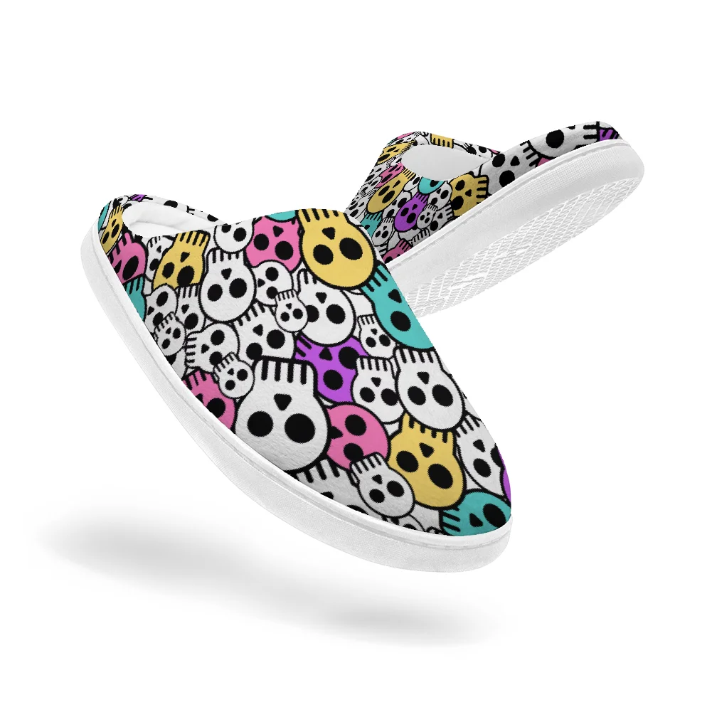 Men Shoes Winter - Skull printed cotton slippers plush casual